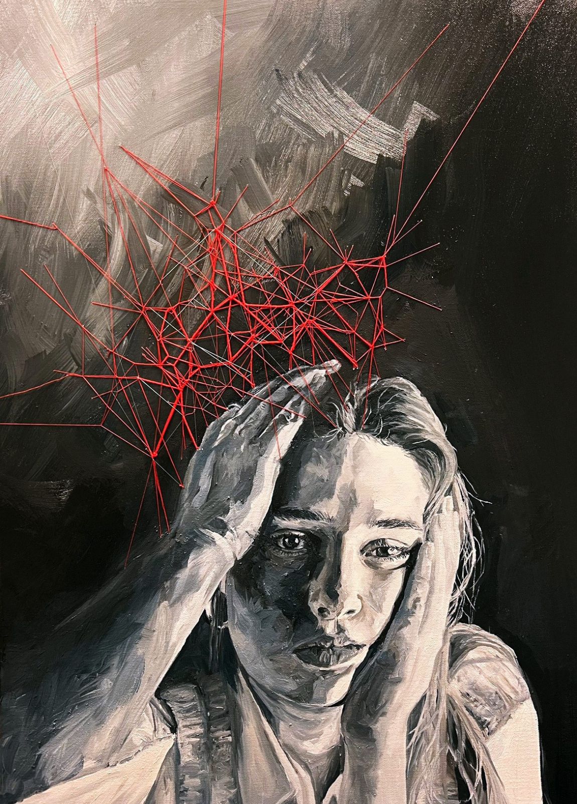 Social Confusion - Oil and thread on canvas