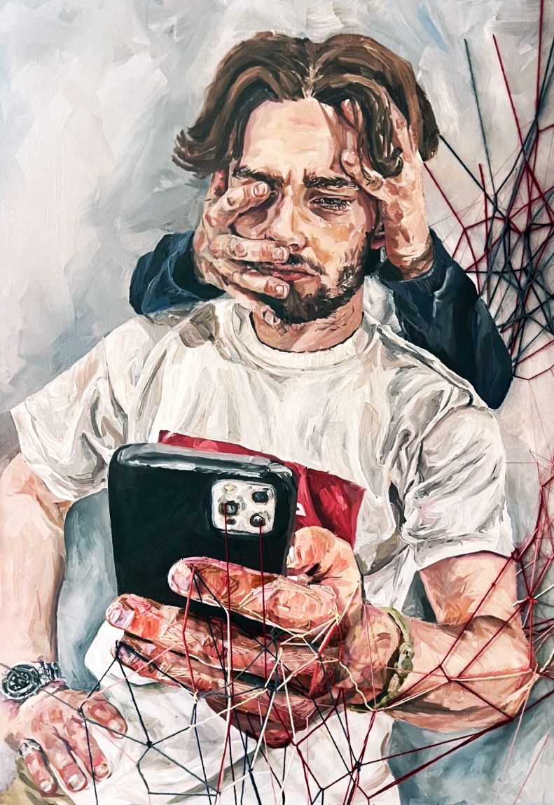 Losing Touch with Reality - Oil and thread on canvas